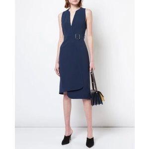 ALTUZARRA Alvina Asymmetric Belted Buckle Dress Dark Blue